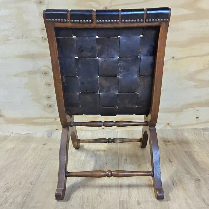 Pamono Vintage Valenti Slipper Chair in Woven Leather by Pierre Lottier for Valenti Luce, Spain, 1950s New