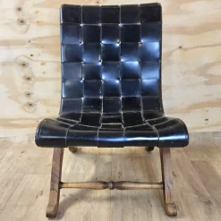 Pamono Vintage Valenti Slipper Chair in Woven Leather by Pierre Lottier for Valenti Luce, Spain, 1950s New