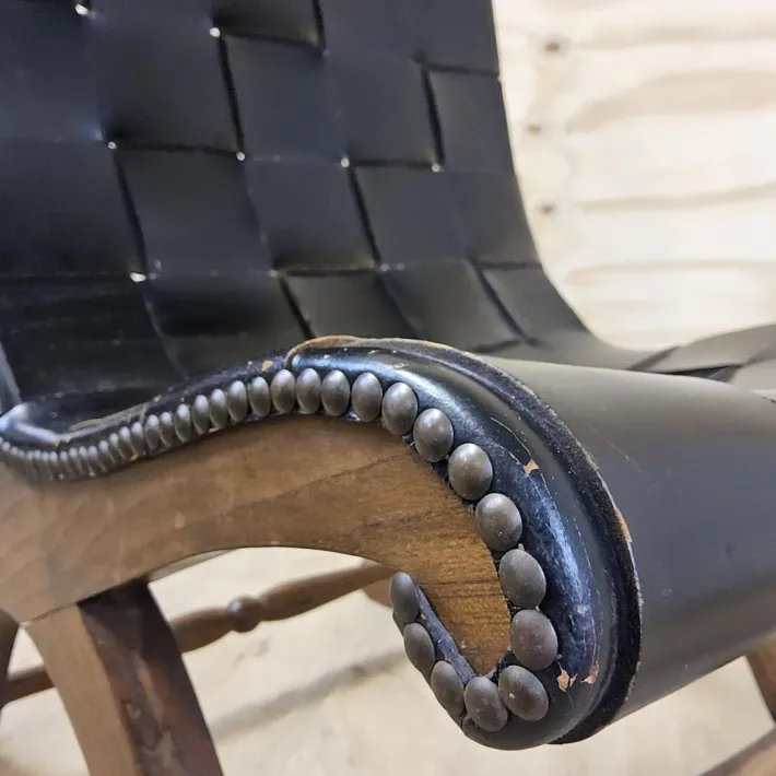 Pamono Vintage Valenti Slipper Chair in Woven Leather by Pierre Lottier for Valenti Luce, Spain, 1950s New