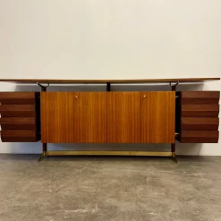 Pamono Vintage Wood and Brass Sideboard, 1950s Sale