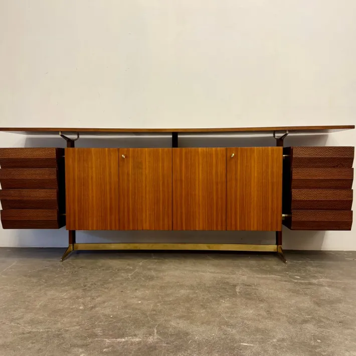 Pamono Vintage Wood and Brass Sideboard, 1950s Sale