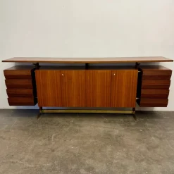 Pamono Vintage Wood and Brass Sideboard, 1950s Sale