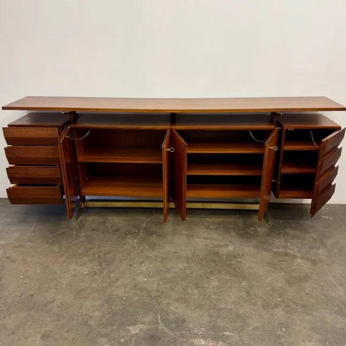 Pamono Vintage Wood and Brass Sideboard, 1950s Sale