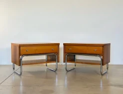 Pamono Vintage Wooden and Steel Bedside Tables, 1960s, Set of 2 Online