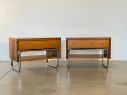Pamono Vintage Wooden and Steel Bedside Tables, 1960s, Set of 2 Online