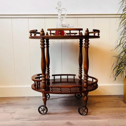 Pamono Vintage Wooden Carved Serving Trolley on Wheels, 1960s