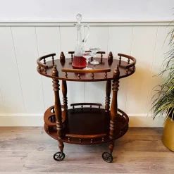 Pamono Vintage Wooden Carved Serving Trolley on Wheels, 1960s