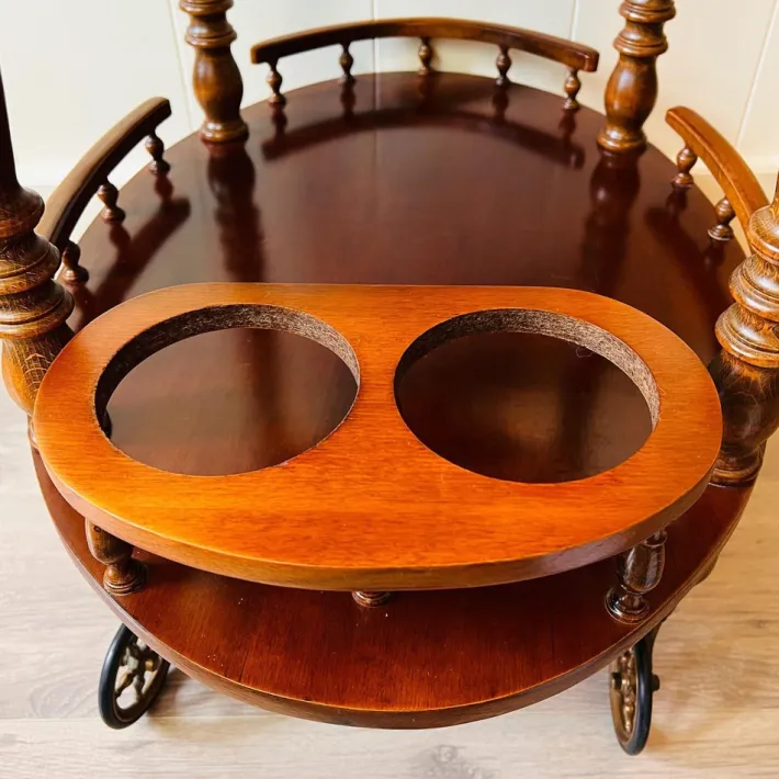 Pamono Vintage Wooden Carved Serving Trolley on Wheels, 1960s