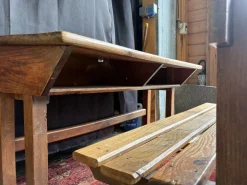 Pamono Vintage Wooden School Desk with Built-in Bench, 1950s Best
