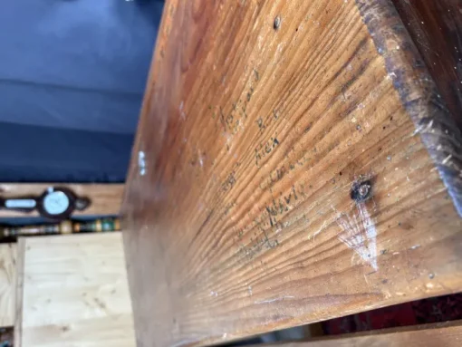 Pamono Vintage Wooden School Desk with Built-in Bench, 1950s Best