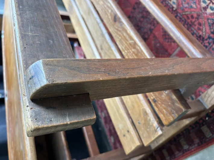 Pamono Vintage Wooden School Desk with Built-in Bench, 1950s Best