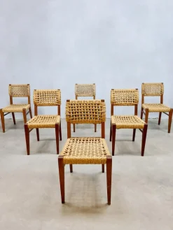 Pamono Vintage Woven Rope Dining Chairs by Adrien Audoux & Frida Minet, 1940s, Set of 6 Sale