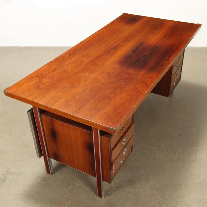 Pamono Vintage Writing Desk in Exotic Wood Veneer, 1960s New