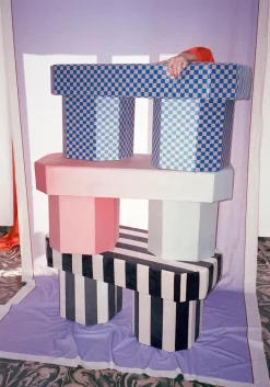 Pamono Viva Stripe Blue and Brown Bench by Houtique New