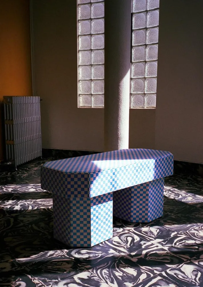 Pamono Viva Stripe Blue and Brown Bench by Houtique New