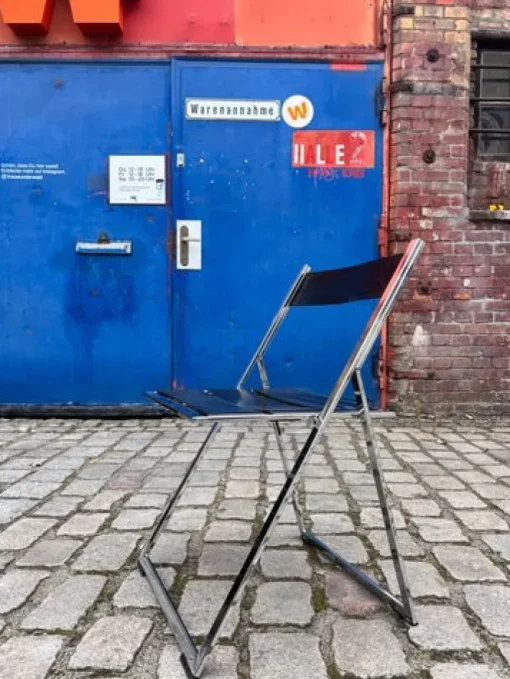 Pamono Vono Folding Chair in Leather and Chrome from Interlübke Sale
