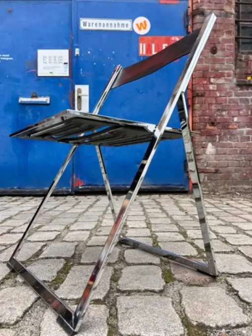 Pamono Vono Folding Chair in Leather and Chrome from Interlübke Sale