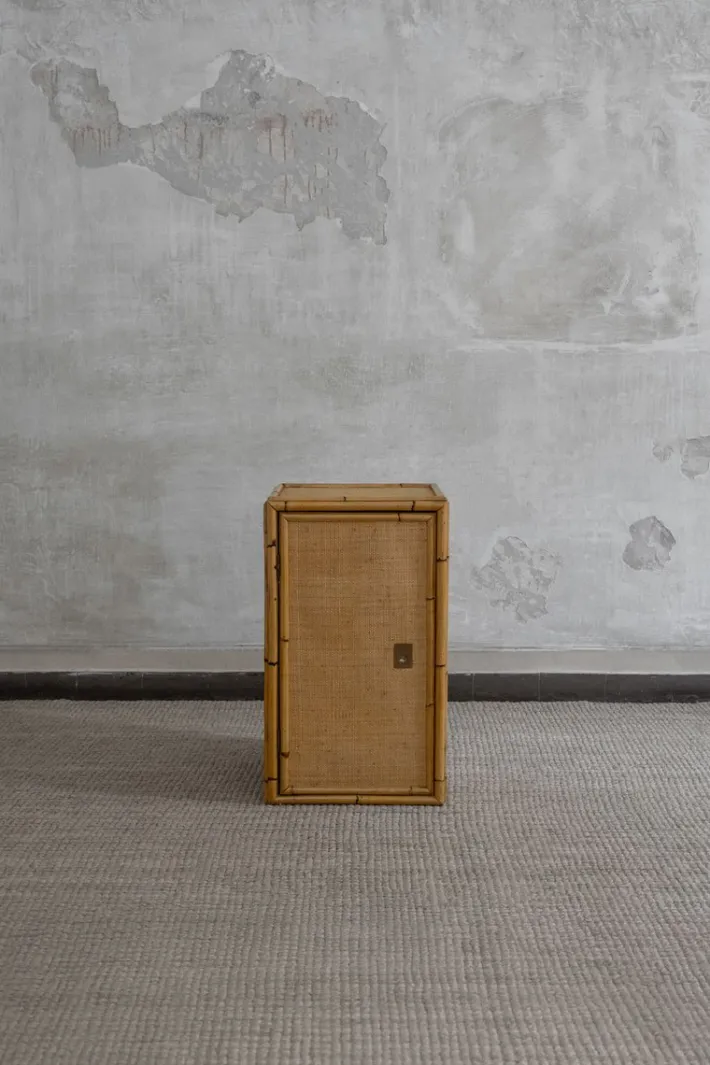 Pamono Wall Cabinet in Rattan and Brass by Dal Vera, 1970s Clearance