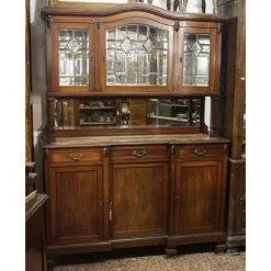 Pamono Walnut Cupboard with Beveled Glass and Marble Top Hot