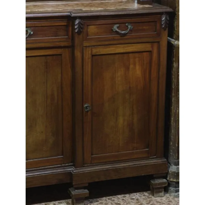 Pamono Walnut Cupboard with Beveled Glass and Marble Top Hot