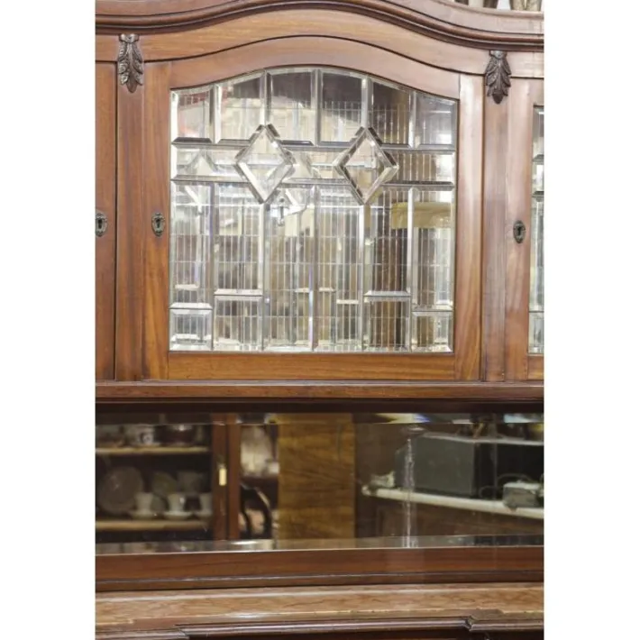 Pamono Walnut Cupboard with Beveled Glass and Marble Top Hot