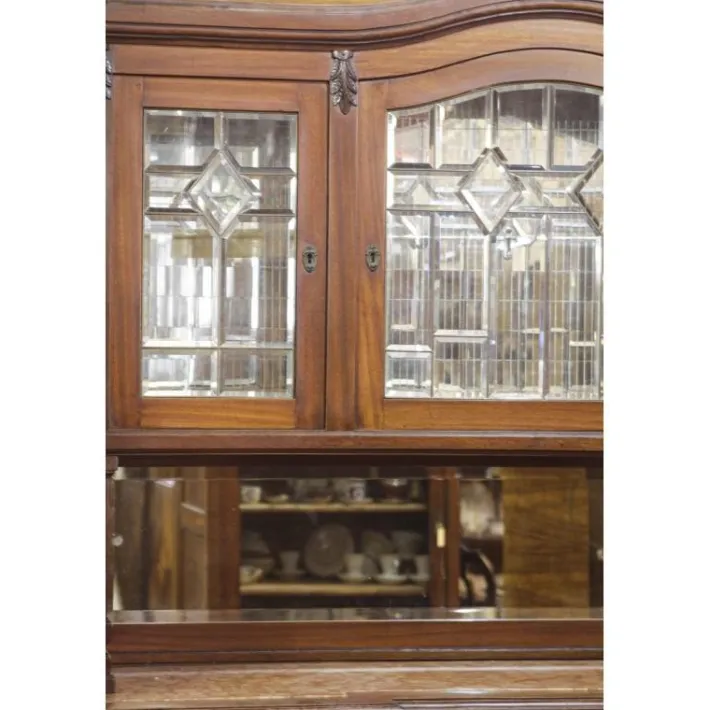 Pamono Walnut Cupboard with Beveled Glass and Marble Top Hot