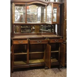 Pamono Walnut Cupboard with Beveled Glass and Marble Top Hot