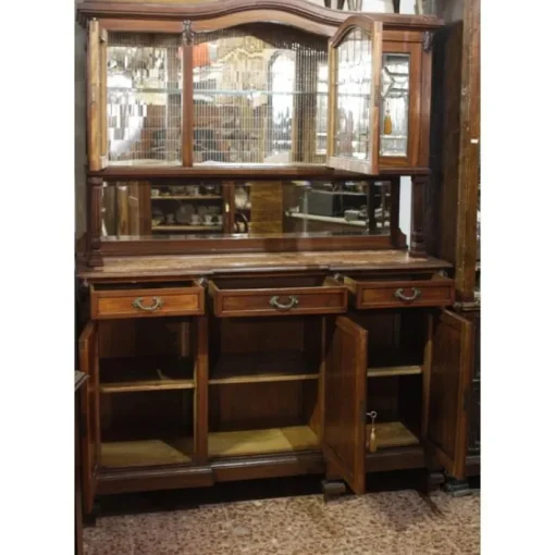Pamono Walnut Cupboard with Beveled Glass and Marble Top Hot