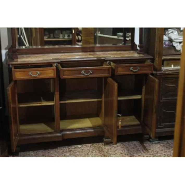 Pamono Walnut Cupboard with Beveled Glass and Marble Top Hot