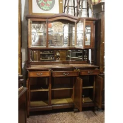 Pamono Walnut Cupboard with Beveled Glass and Marble Top Hot
