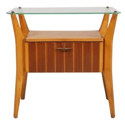 Pamono Walnut, Maple & Crystal Nightstand by Gio Ponti for La Permanente Mobili Cantù, 1940s New