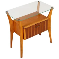 Pamono Walnut, Maple & Crystal Nightstand by Gio Ponti for La Permanente Mobili Cantù, 1940s New