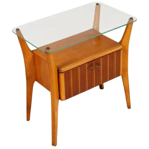 Pamono Walnut, Maple & Crystal Nightstand by Gio Ponti for La Permanente Mobili Cantù, 1940s New