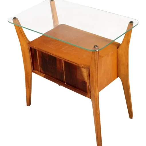 Pamono Walnut, Maple & Crystal Nightstand by Gio Ponti for La Permanente Mobili Cantù, 1940s New