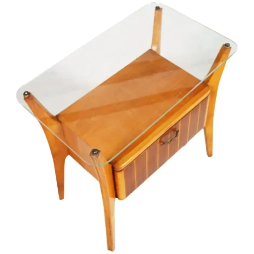 Pamono Walnut, Maple & Crystal Nightstand by Gio Ponti for La Permanente Mobili Cantù, 1940s New