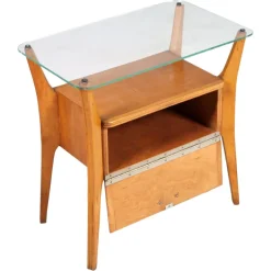 Pamono Walnut, Maple & Crystal Nightstand by Gio Ponti for La Permanente Mobili Cantù, 1940s New