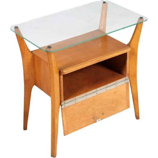 Pamono Walnut, Maple & Crystal Nightstand by Gio Ponti for La Permanente Mobili Cantù, 1940s New