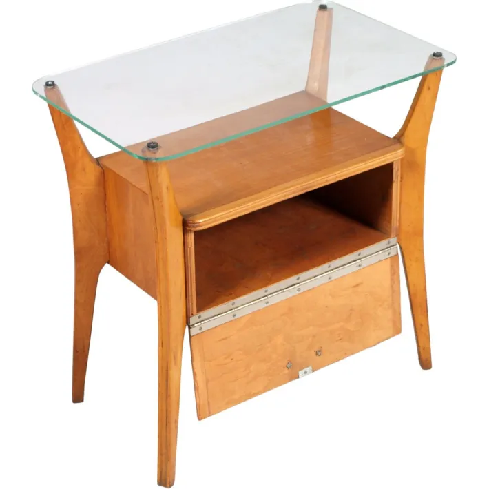 Pamono Walnut, Maple & Crystal Nightstand by Gio Ponti for La Permanente Mobili Cantù, 1940s New