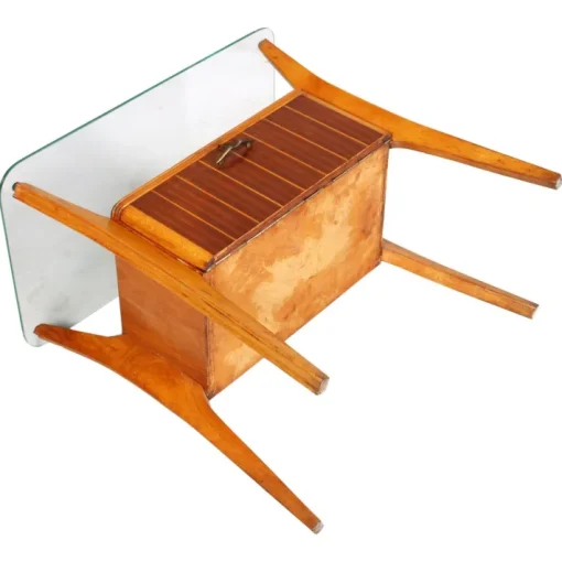Pamono Walnut, Maple & Crystal Nightstand by Gio Ponti for La Permanente Mobili Cantù, 1940s New