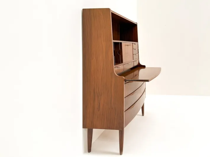 Pamono Walnut Secretary with Wave Front by Erling Torvits, Denmark, 1960s Hot