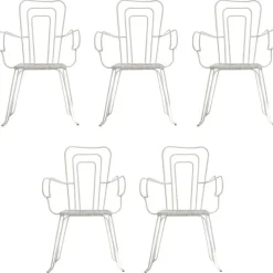 Pamono White Garden Chairs With Woven Plastic Seats, Italy, 1960s, Set of 5 Discount