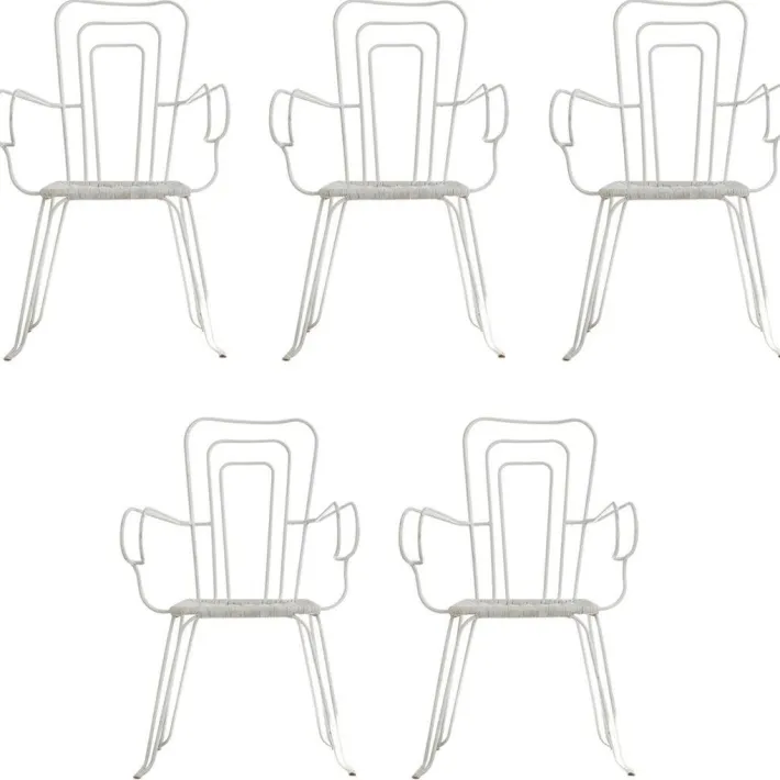 Pamono White Garden Chairs With Woven Plastic Seats, Italy, 1960s, Set of 5 Discount