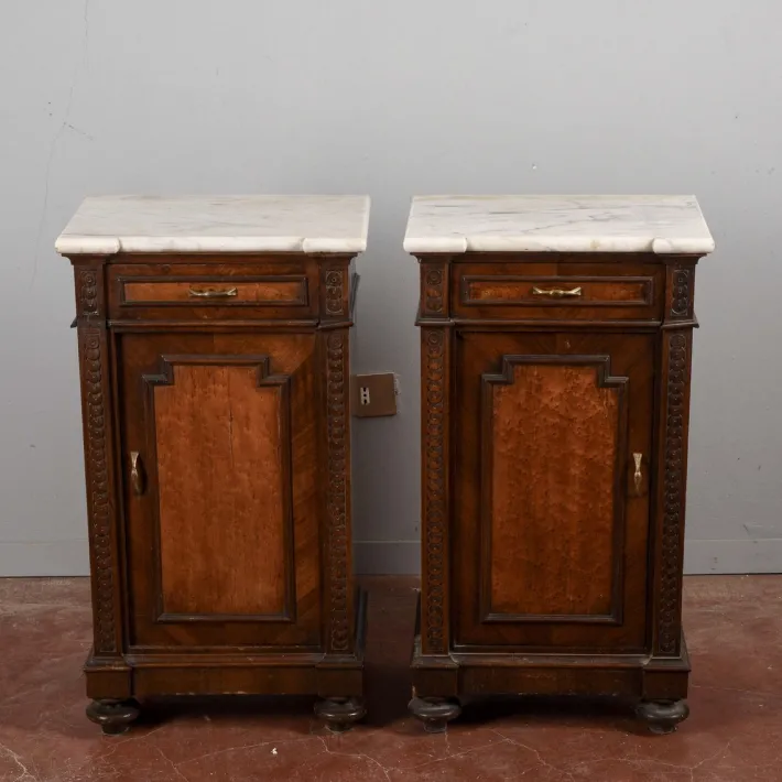 Pamono White Marble Bedside Tables, Late 19th Century, Set of 2 Clearance