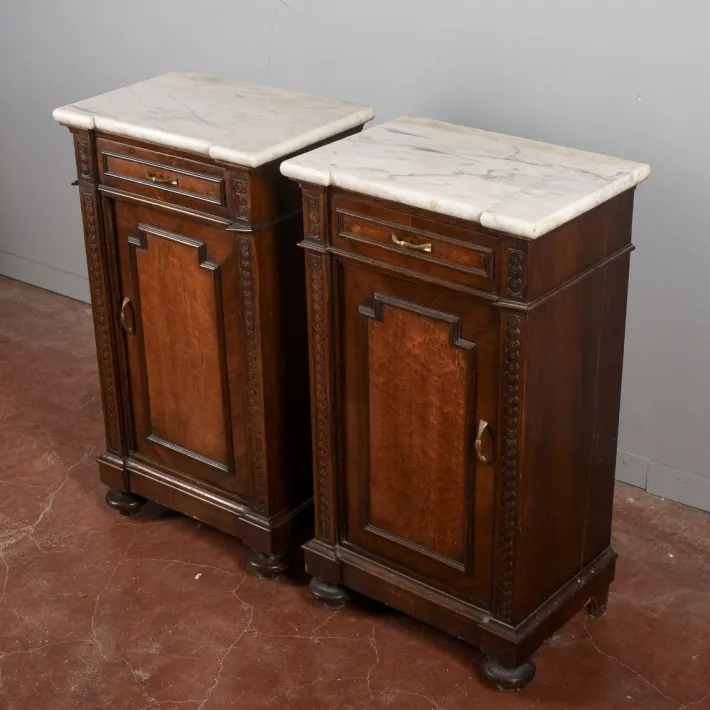 Pamono White Marble Bedside Tables, Late 19th Century, Set of 2 Clearance