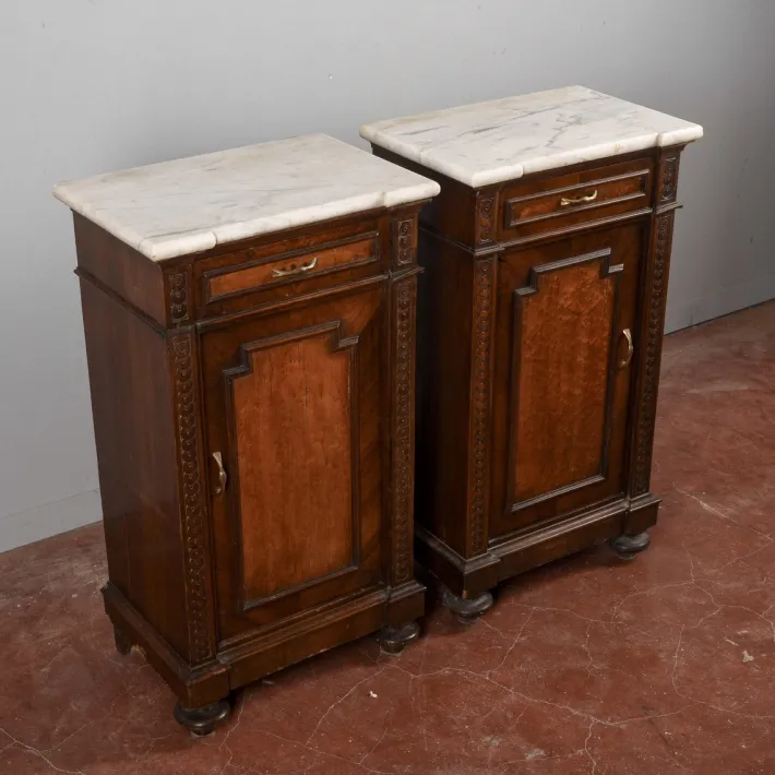 Pamono White Marble Bedside Tables, Late 19th Century, Set of 2 Clearance