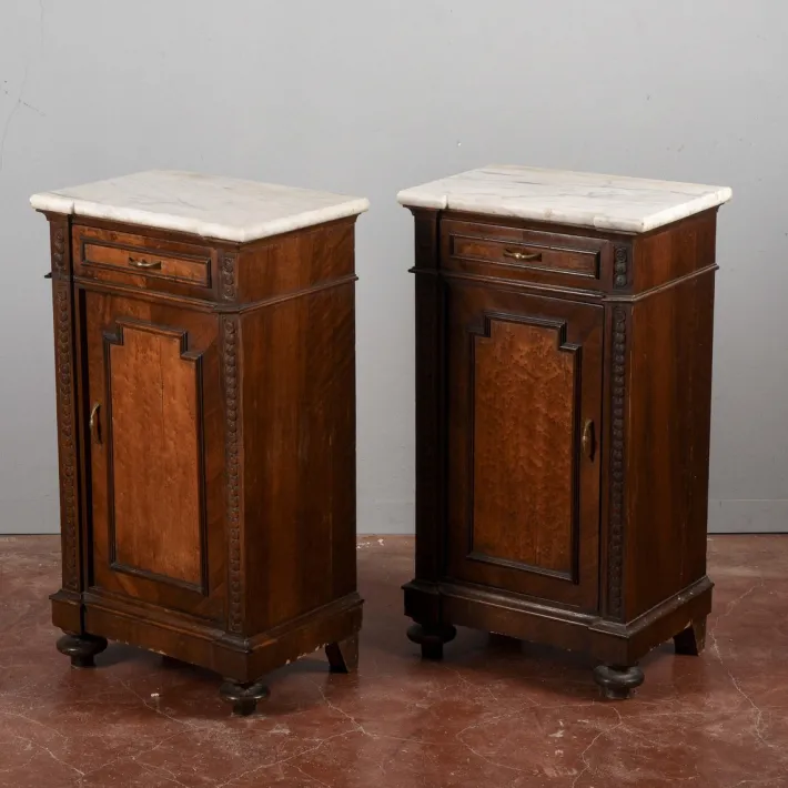 Pamono White Marble Bedside Tables, Late 19th Century, Set of 2 Clearance