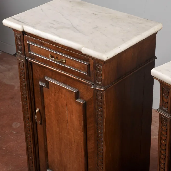 Pamono White Marble Bedside Tables, Late 19th Century, Set of 2 Clearance