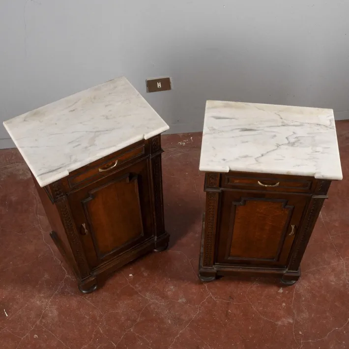 Pamono White Marble Bedside Tables, Late 19th Century, Set of 2 Clearance