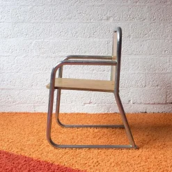 Pamono Wood and Chrome Tubular Childrens Chair, 1960s New