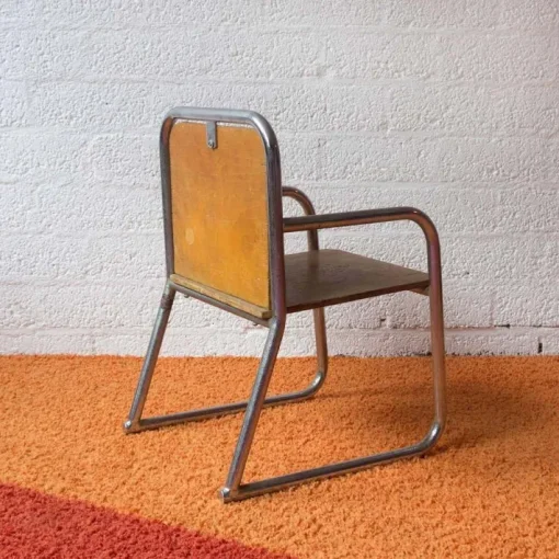 Pamono Wood and Chrome Tubular Childrens Chair, 1960s New